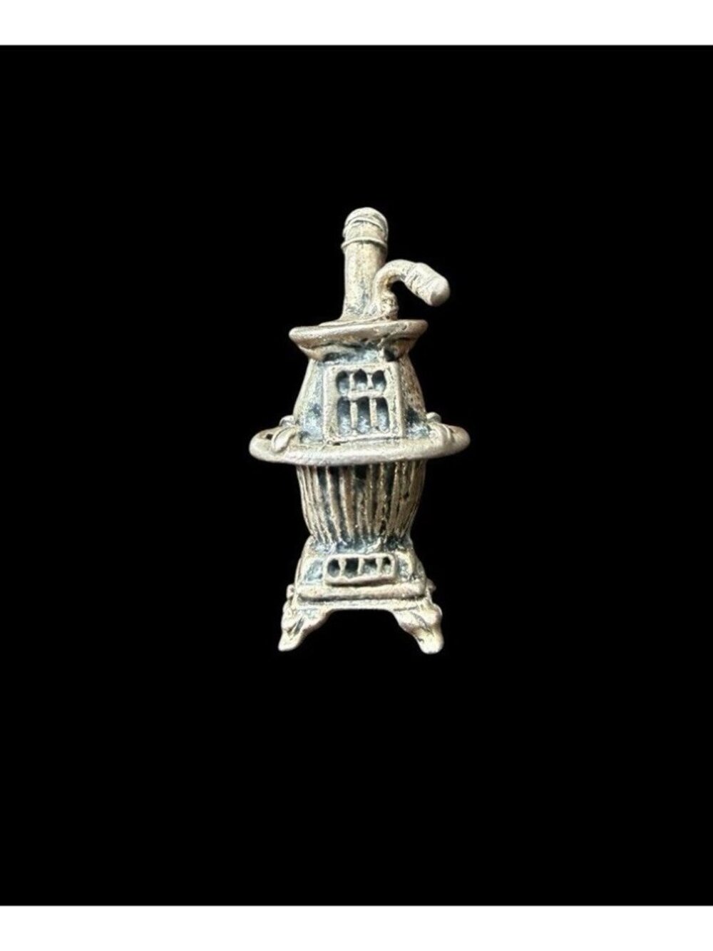 Vintage Beau Sterling Silver Charm Wood Burning Potbelly Stove 3D Pendant